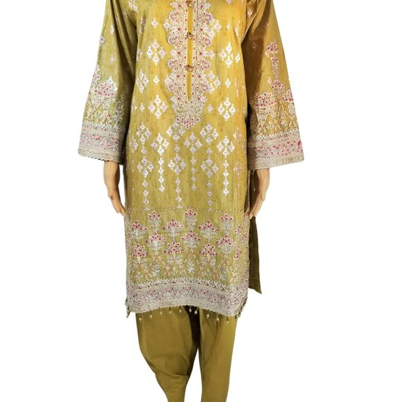 Tawakkal Pakistani Embroidered Jacquard Cotton Banarsi Shalwar Kameez Large/43 - Picture 6 of 14